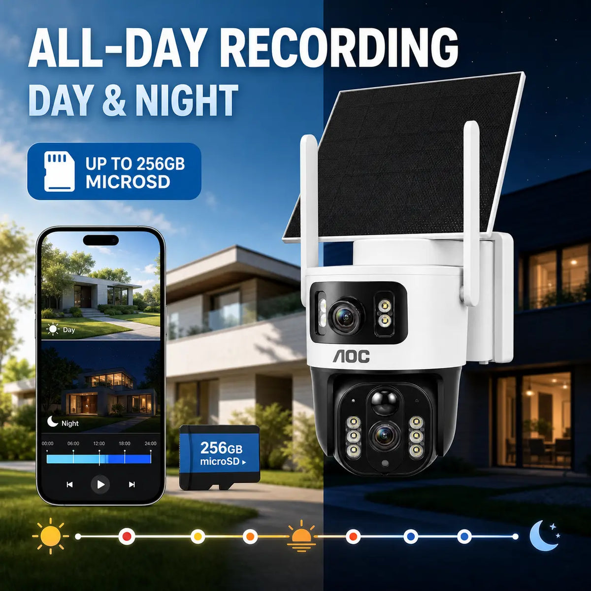 AOC 4G LTE Solar-Powered Outdoor Security Camera - Advanced Dual-Lens System, AI Tracking, Color Night Vision & 2-Way Audio for Ultimate Protection