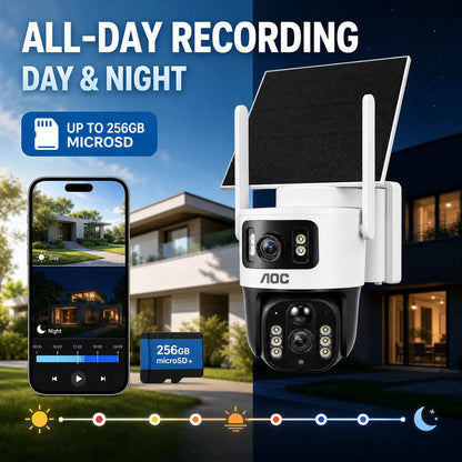 AOC 4G LTE Solar-Powered Outdoor Security Camera - Advanced Dual-Lens System, AI Tracking, Color Night Vision & 2-Way Audio for Ultimate Protection