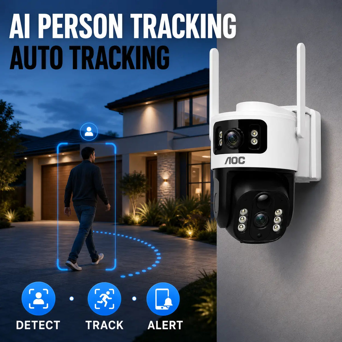 AOC 4G LTE Solar-Powered Outdoor Security Camera - Advanced Dual-Lens System, AI Tracking, Color Night Vision & 2-Way Audio for Ultimate Protection