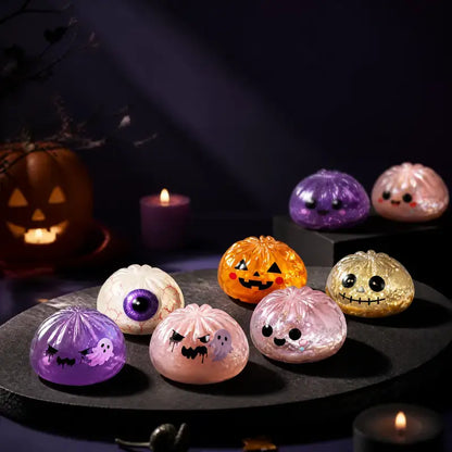 Adorable Halloween Ghost Maruko Squishy Squeeze Toy Set - Mini Stress Relief Fidget for Kids, Perfect Party Treats & Whimsical Gifts