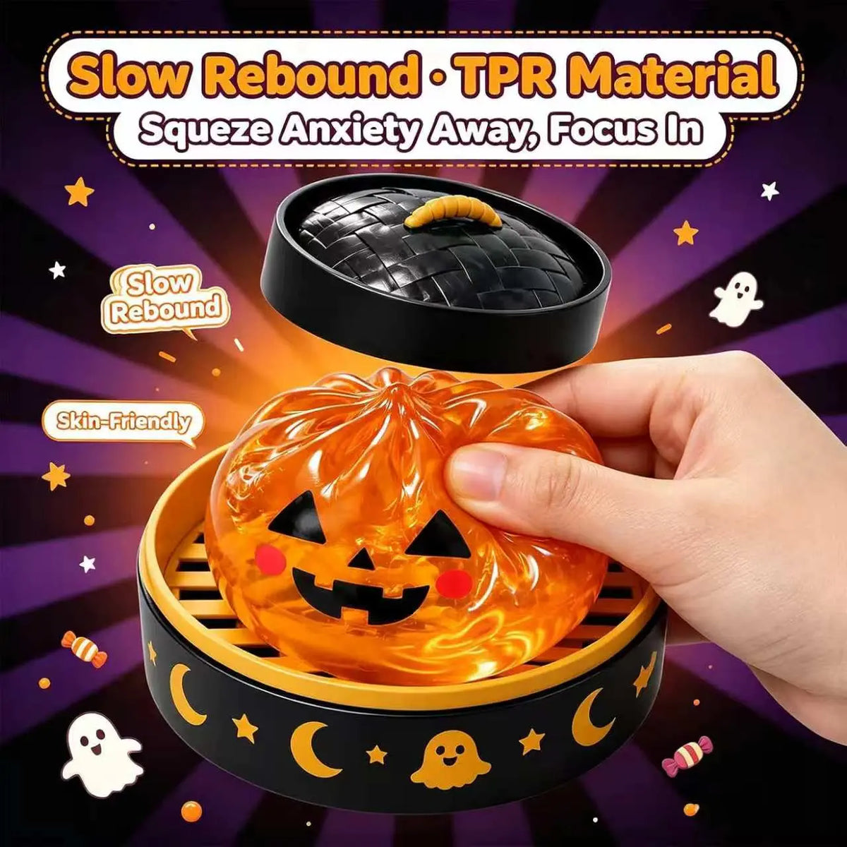 Adorable Halloween Ghost Maruko Squishy Squeeze Toy Set - Mini Stress Relief Fidget for Kids, Perfect Party Treats & Whimsical Gifts