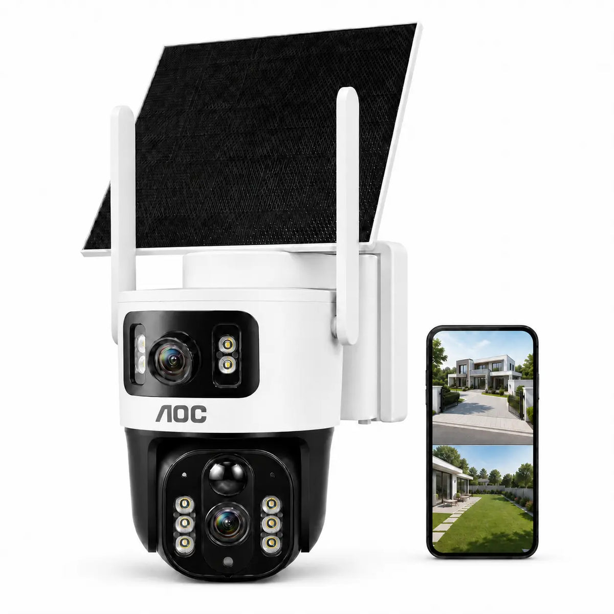 AOC 4G LTE Solar-Powered Outdoor Security Camera - Advanced Dual-Lens System, AI Tracking, Color Night Vision & 2-Way Audio for Ultimate Protection