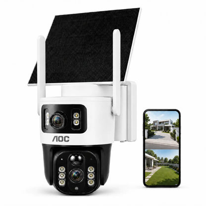 AOC 4G LTE Solar-Powered Outdoor Security Camera - Advanced Dual-Lens System, AI Tracking, Color Night Vision & 2-Way Audio for Ultimate Protection