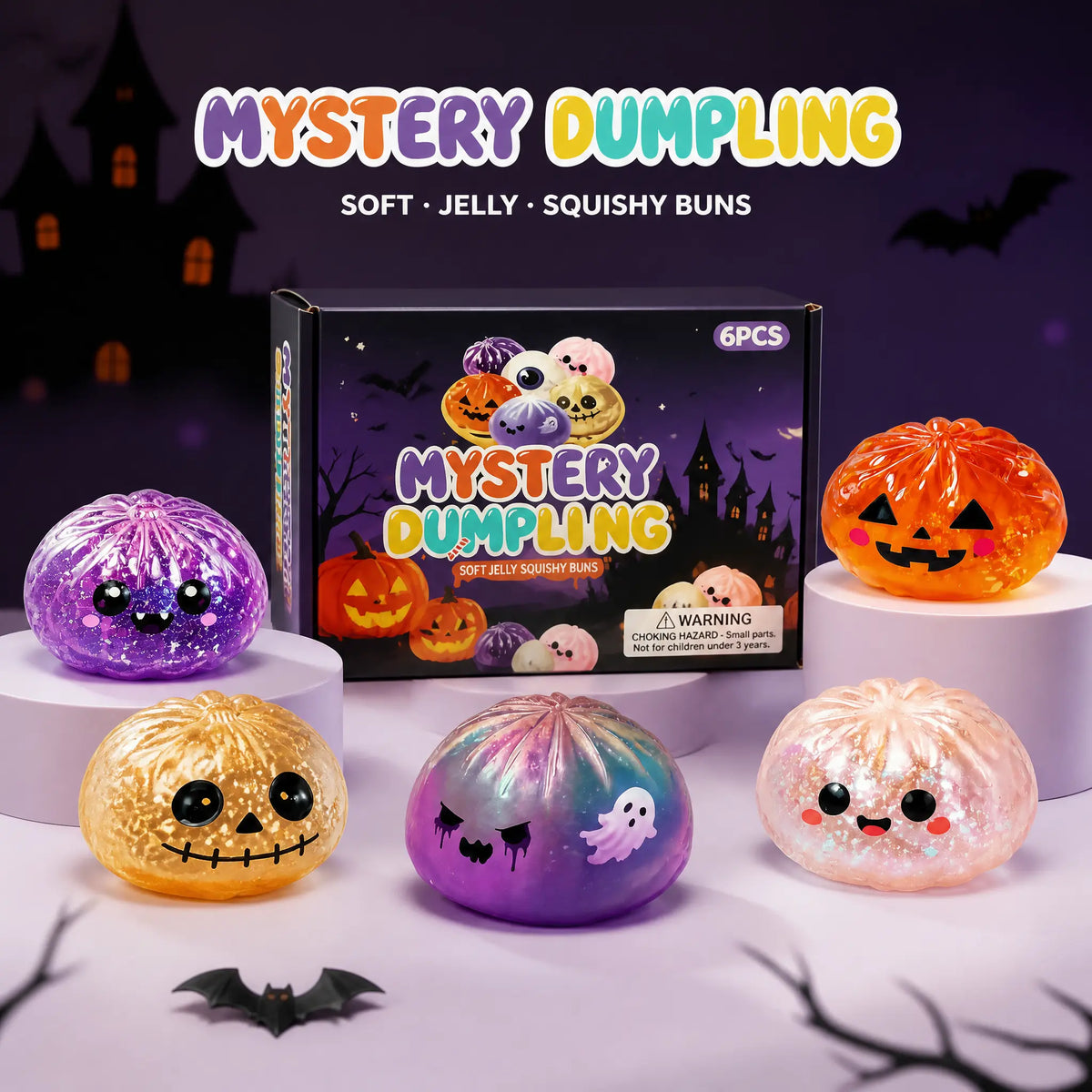 Adorable Halloween Ghost Maruko Squishy Squeeze Toy Set - Mini Stress Relief Fidget for Kids, Perfect Party Treats & Whimsical Gifts
