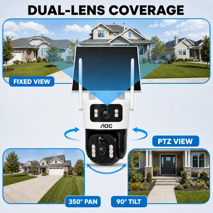 AOC 4G LTE Solar-Powered Outdoor Security Camera - Advanced Dual-Lens System, AI Tracking, Color Night Vision & 2-Way Audio for Ultimate Protection